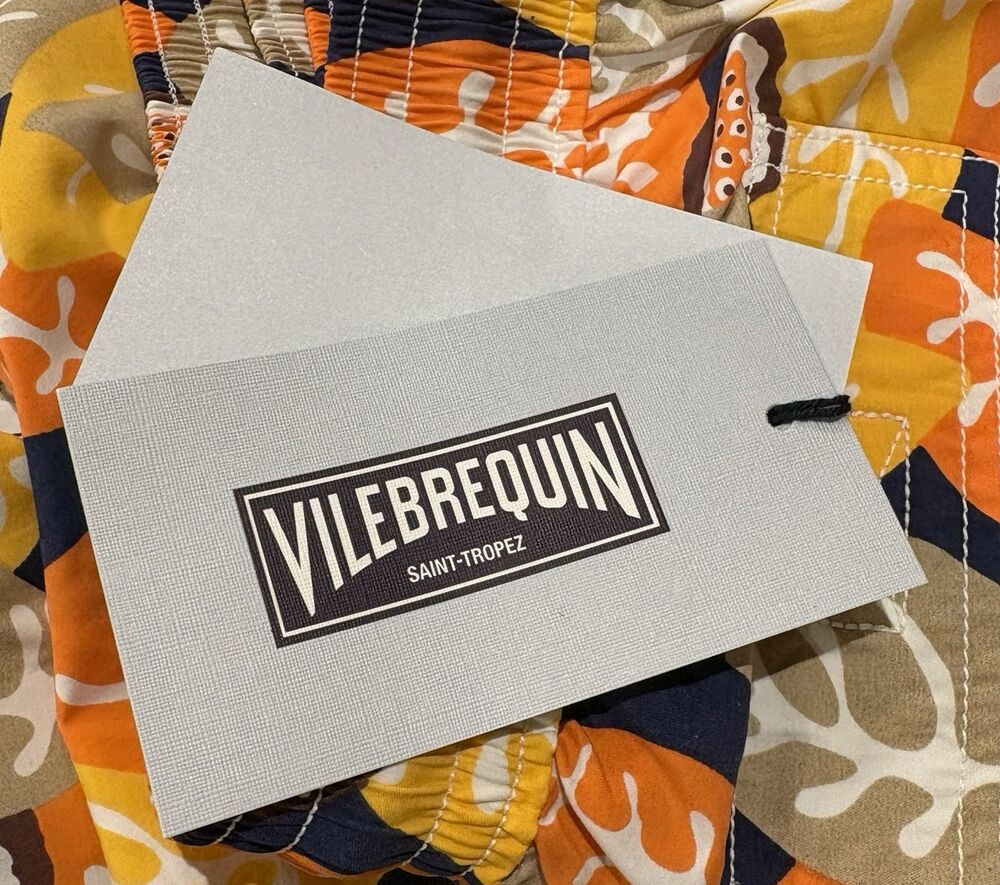 NWT VILEBREQUIN Swim Trunks Men's XXL-2XL Moorea Shorts Blue Orange Drawstring - Picture 13 of 16